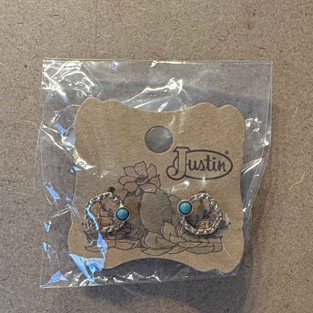 NWT Justin Western Round Rope Stud Earrings with Teal stone